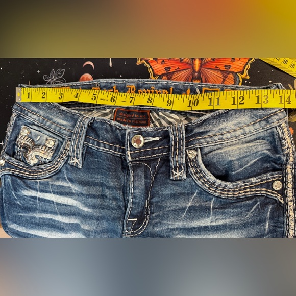 Rock Revival Jeans Size 25 Skinny Kelsie Rhinestone Thick Stitch Pockets Blue - Picture 10 of 10